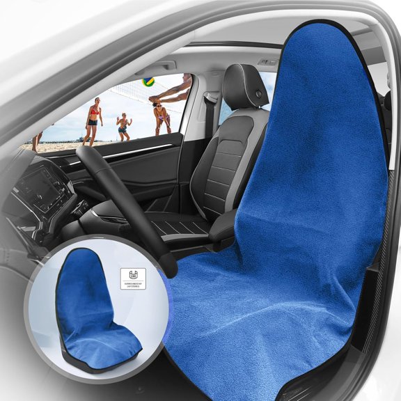 Towel Seat Cover -  Terry Cloth Front Seat Protector for Gym and Beach, -Absorbent, Non-Slip(Blue,1 )