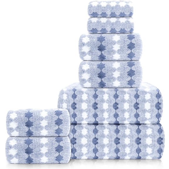 Sanmadrola Bath Towels Set of 8, 2 Bath Towels 2 Washcloths 4 Hand Towel -700 GSM 100% Cotton High Absorbent Quick Dry Blue Bath Sheets for Bathroom,Gym,Hotel