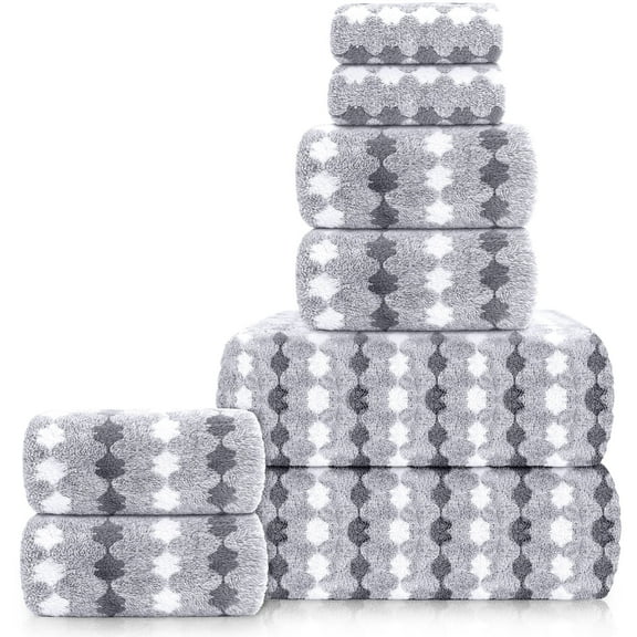 Sanmadrola Bath Towels Set of 8, 2 Bath Towels 2 Hand Towel 4 Washcloths-700 GSM 100% Cotton High Absorbent Quick Dry Gray Bath Sheets for Bathroom,Gym,Hotel