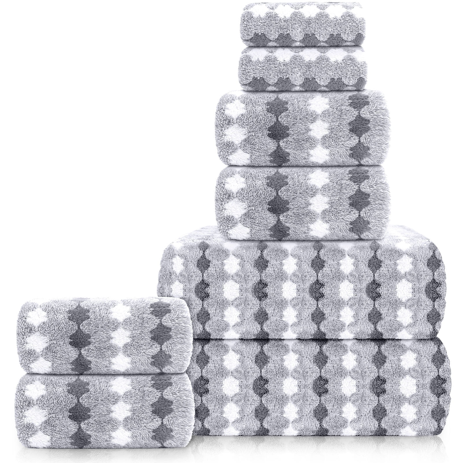 Sanmadrola Bath Towels Set of 8, 2 Bath Towels 2 Washcloths 4 Hand Towel -700 GSM High Absorbent Quick Dry Gray Bath Sheets for Bathroom,Gym,Hotel