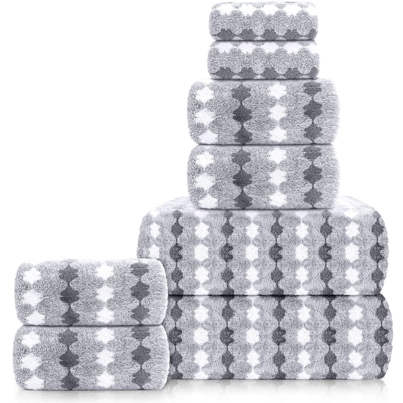 Sanmadrola Bath Towels Set of 8, 2 Bath Towels 2 Washcloths 4 Hand Towel -700 GSM High Absorbent Quick Dry Gray Bath Sheets for Bathroom,Gym,Hotel