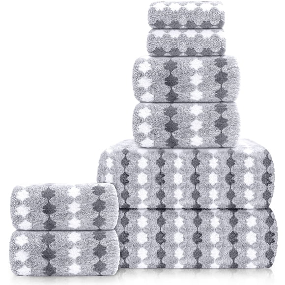 Sanmadrola Bath Towels Set of 8, 2 Bath Towels 2 Washcloths 4 Hand Towel -700 GSM 100% Cotton High Absorbent Quick Dry Gray Bath Sheets for Bathroom,Gym,Hotel