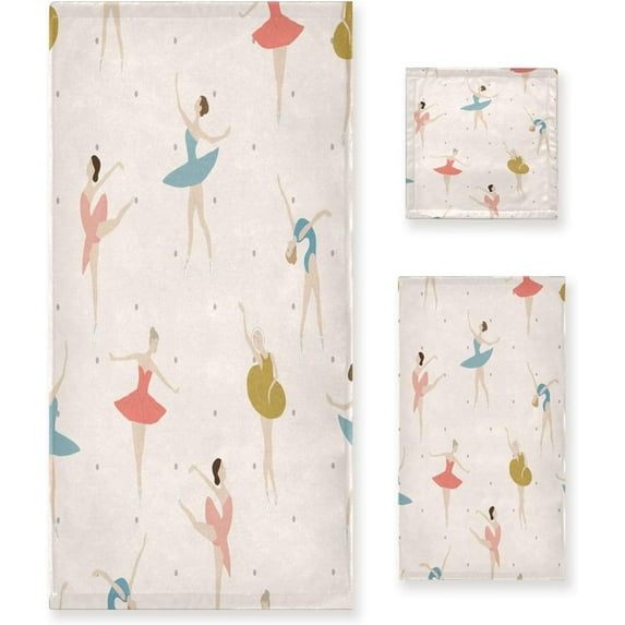 Towel Set of 3, Ballet Dancers 1 Bath Towel, 1 Towel, 1 Small Square Towel, Strong Soft and Compact Absorbent Yoga Gym Hotel Excellent Choice. Washcloth Gift