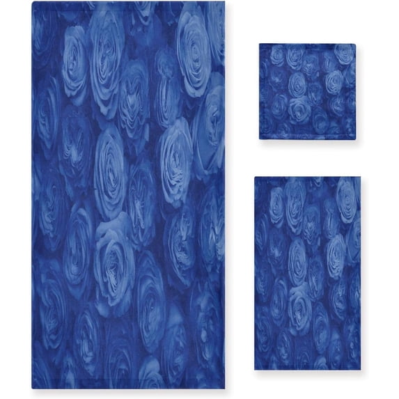 Towel Set of 3, Blue Roses Floral 1 Bath Towel, 1 Towel, 1 Small Square Towel, Strong Soft and Compact Absorbent Yoga Gym Hotel Excellent Choice. Washcloth Gift