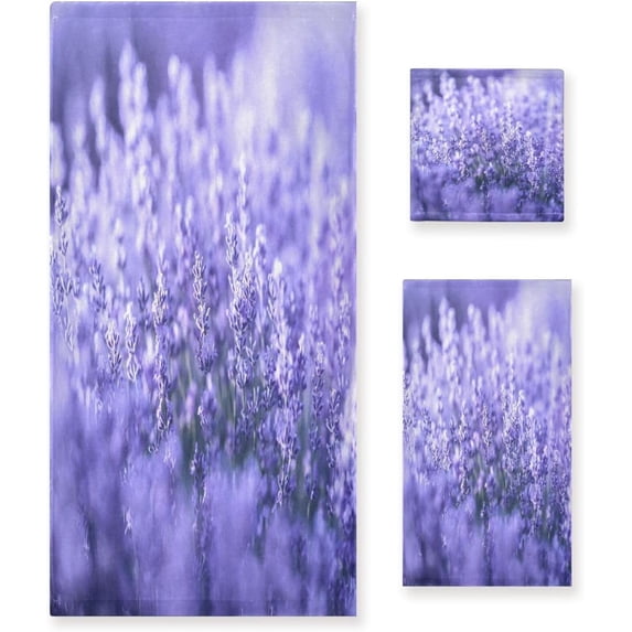 Towel Set of 3, Periwinkle Blue Lavender 1 Bath Towel, 1 Towel, 1 Small Square Towel, Strong Soft and Compact Absorbent Yoga Gym Hotel Excellent Choice. Washcloth Gift