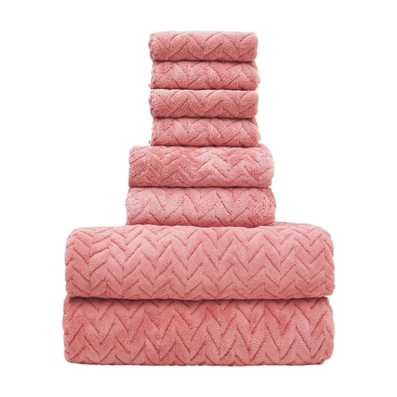 Towel Set Eight Piece, Beige Velvet Absorbent Bath Wash Cloth Collection, Thickened Soft Quick Dry Highly Absorbent Durable Stitching, Bathroom Spa Hotel Home Multipurpose Cleaning Use