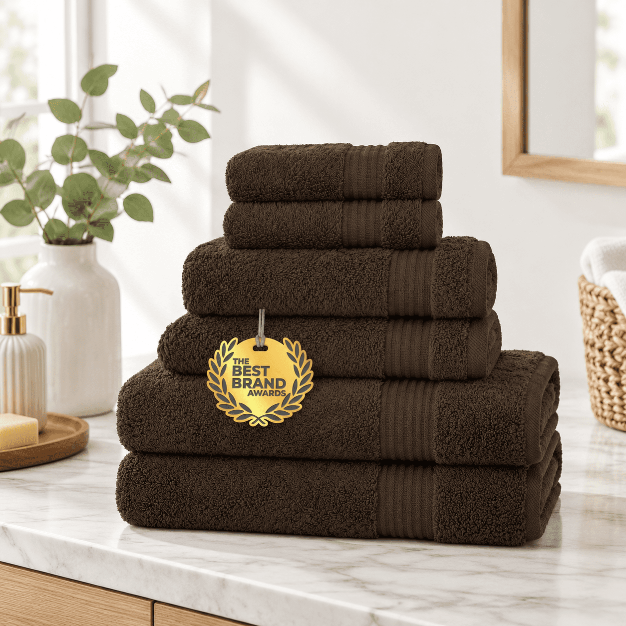 Towel Set Soft Absorbent Quick Dry 6 Piece Chocolate Brown - Walmart.com