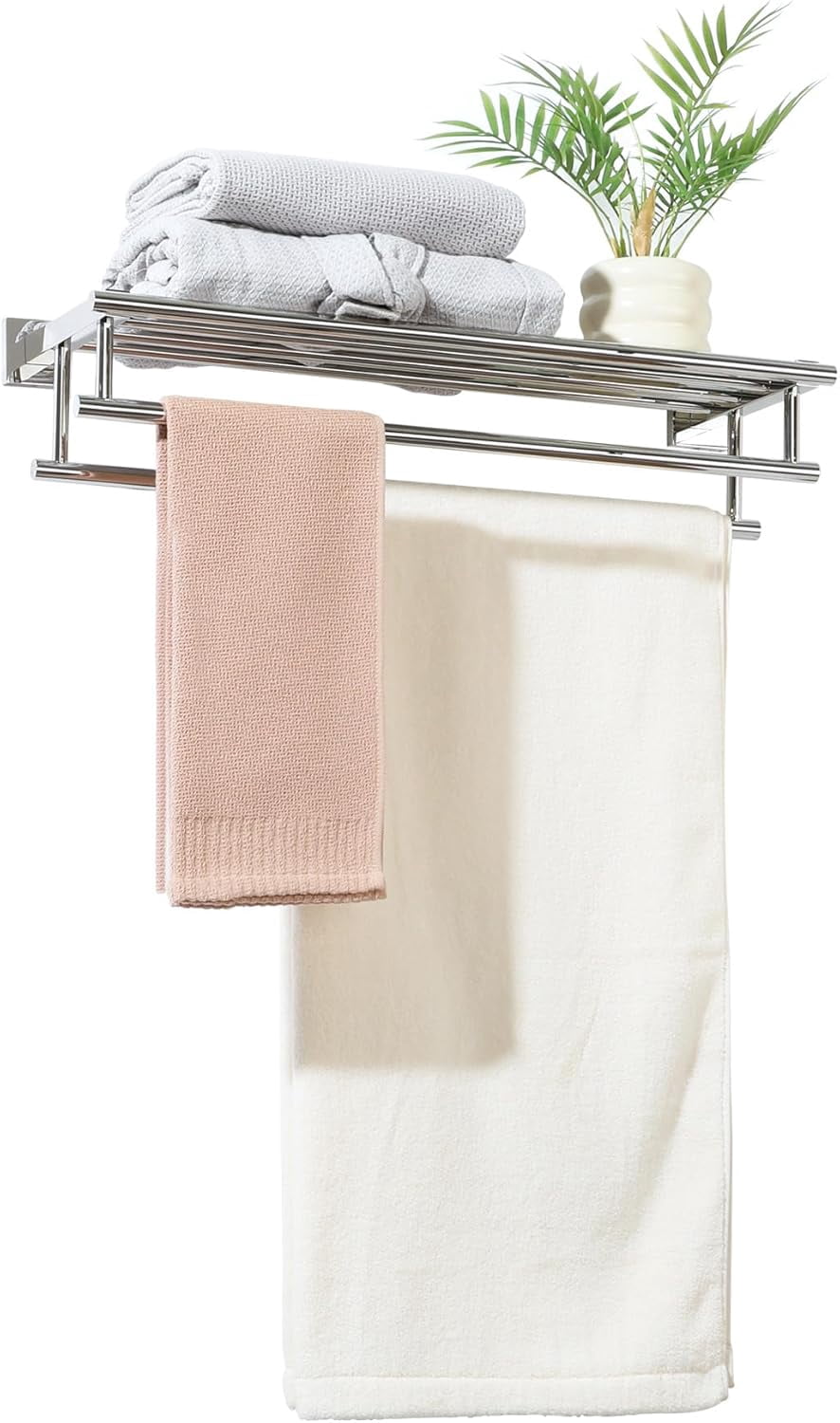 Towel Shelf with Double Bars, Towel Rack and Hanger for Bathroom ...