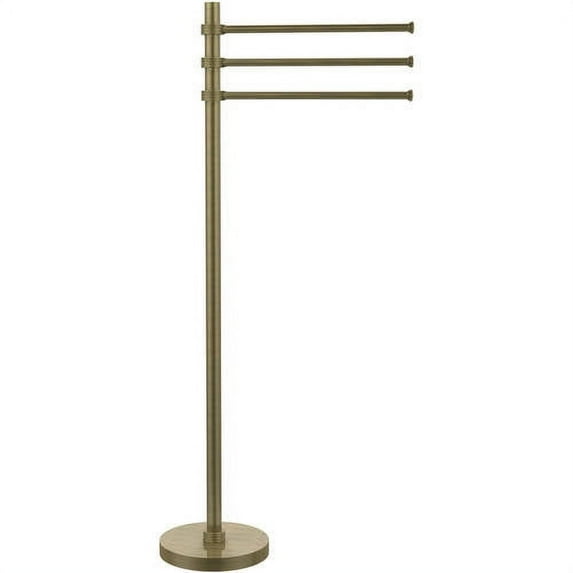 Towel Stand with 3 Pivoting 12 Inch Arms - Antique Brass / Grooved