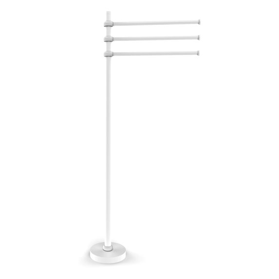 Towel Stand with 3 Pivoting 12 Inch Arms - Matte White / Twisted