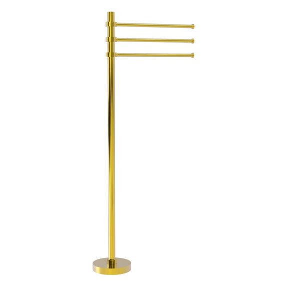 Towel Stand with 3 Pivoting 12 Inch Arms - Polished Brass / Smooth
