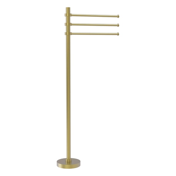 Towel Stand with 3 Pivoting 12 Inch Arms - Satin Brass / Smooth