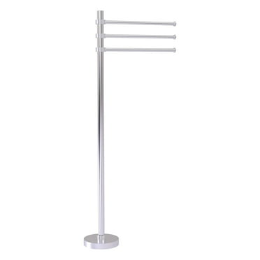 Towel Stand with 3 Pivoting 12 Inch Arms - Satin Chrome / Grooved