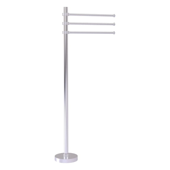 Towel Stand with 3 Pivoting 12 Inch Arms - Satin Chrome / Grooved