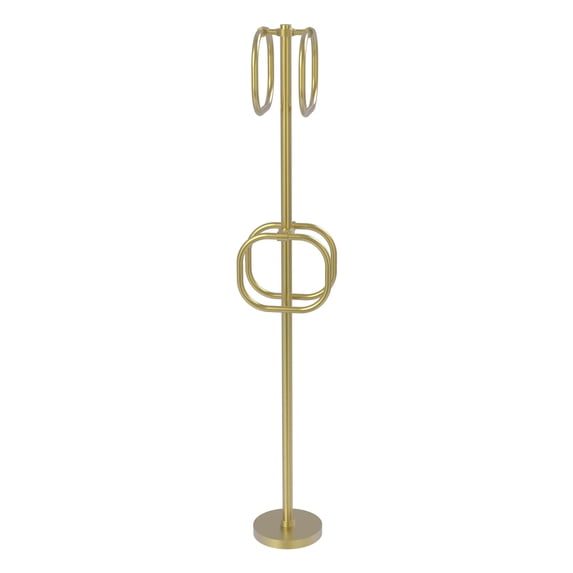 Towel Stand with 4 Integrated Towel Rings - Satin Brass / Grooved