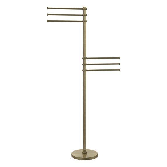 Towel Stand with 6 Pivoting 12 Inch Arms - Antique Brass / Twisted