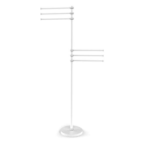 Towel Stand with 6 Pivoting 12 Inch Arms - Matte White / Twisted