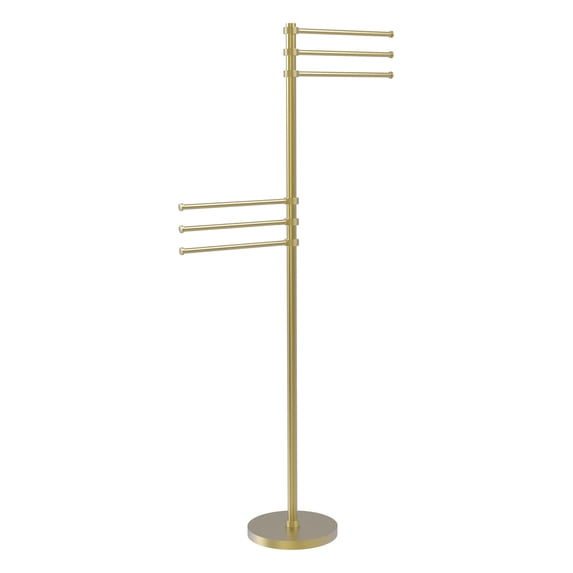 Towel Stand with 6 Pivoting 12 Inch Arms - Satin Brass / Grooved