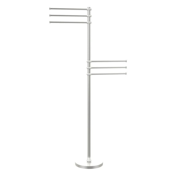 Towel Stand with 6 Pivoting 12 Inch Arms - Satin Chrome / Twisted