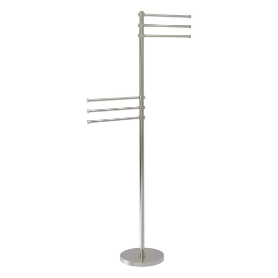 Towel Stand with 6 Pivoting 12 Inch Arms - Satin Nickel / Dotted