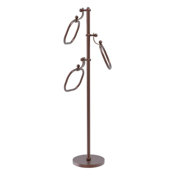 Towel Stand with 9 Inch Oval Towel Rings - Antique Copper / Twisted
