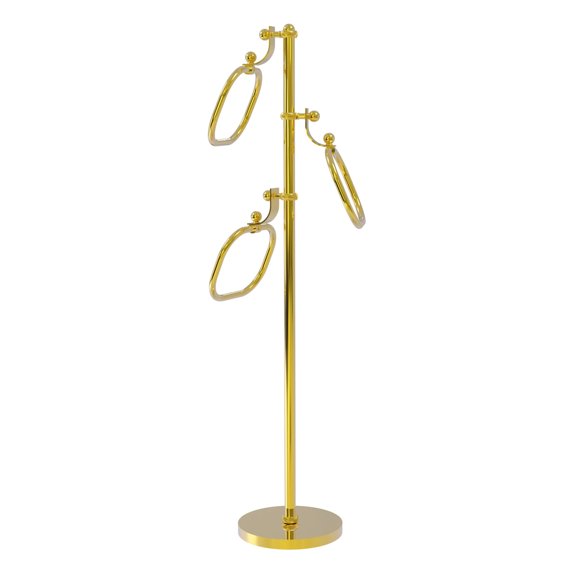Towel Stand with 9 Inch Oval Towel Rings - Polished Brass / Twisted