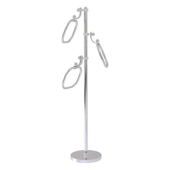 Towel Stand with 9 Inch Oval Towel Rings - Polished Chrome / Grooved