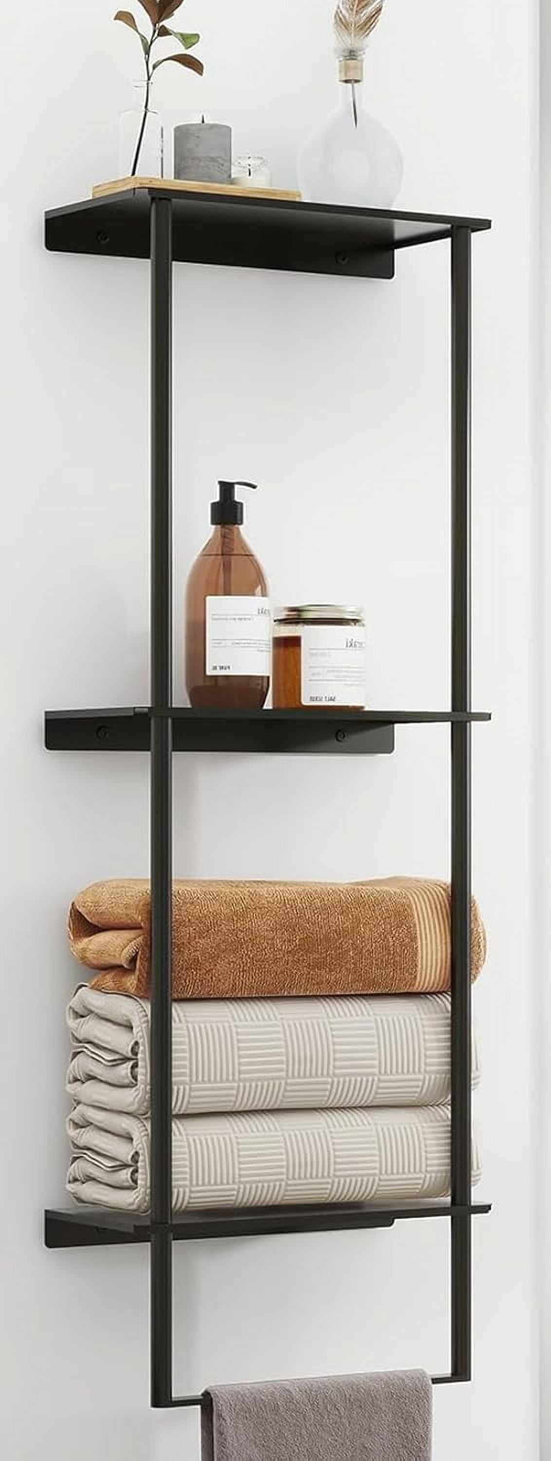 Towel Storage for Bathroom, 3 Tier Towel Rack with Shelf and Towel Bar ...