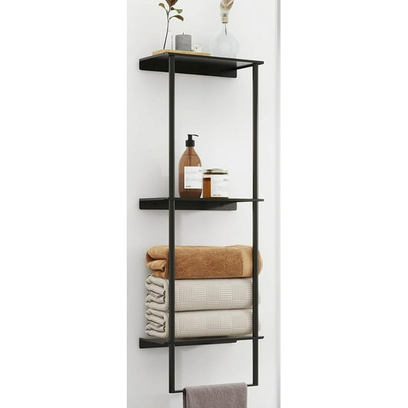 Towel Storage for Bathroom, 3 Tier Towel Rack with Shelf and Towel Bar, Wall Mounted Towel Racks for Bathroom Towel Storage and Organizer - Matte Black