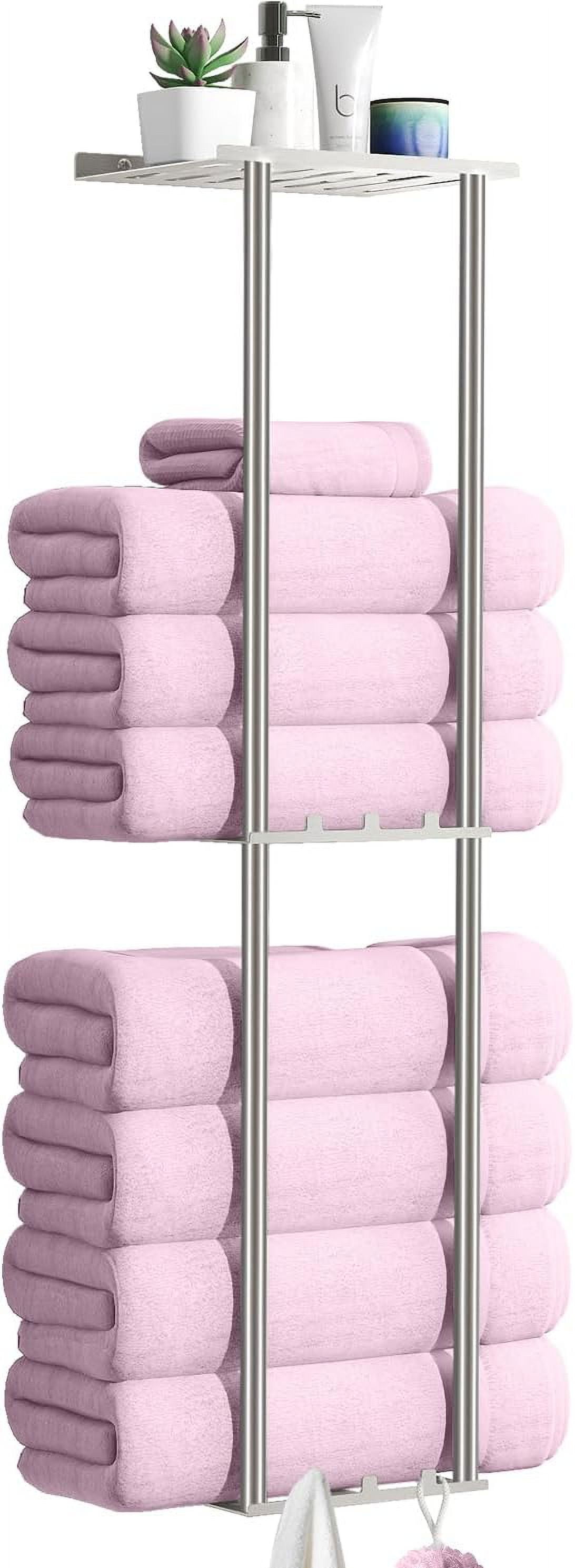 Towel Storage for Bathroom with 6 Hooks,Towel Racks for Bathroom Wall ...