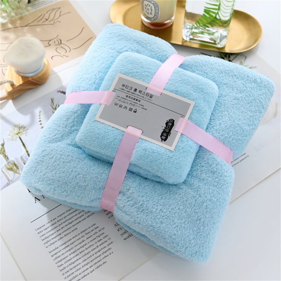 Towel Two In One Soft And High Density Set Coral Absorben Fleece And Towel Bath Home Textiles Polyester Bath Towel,Blue,Coral Fleece