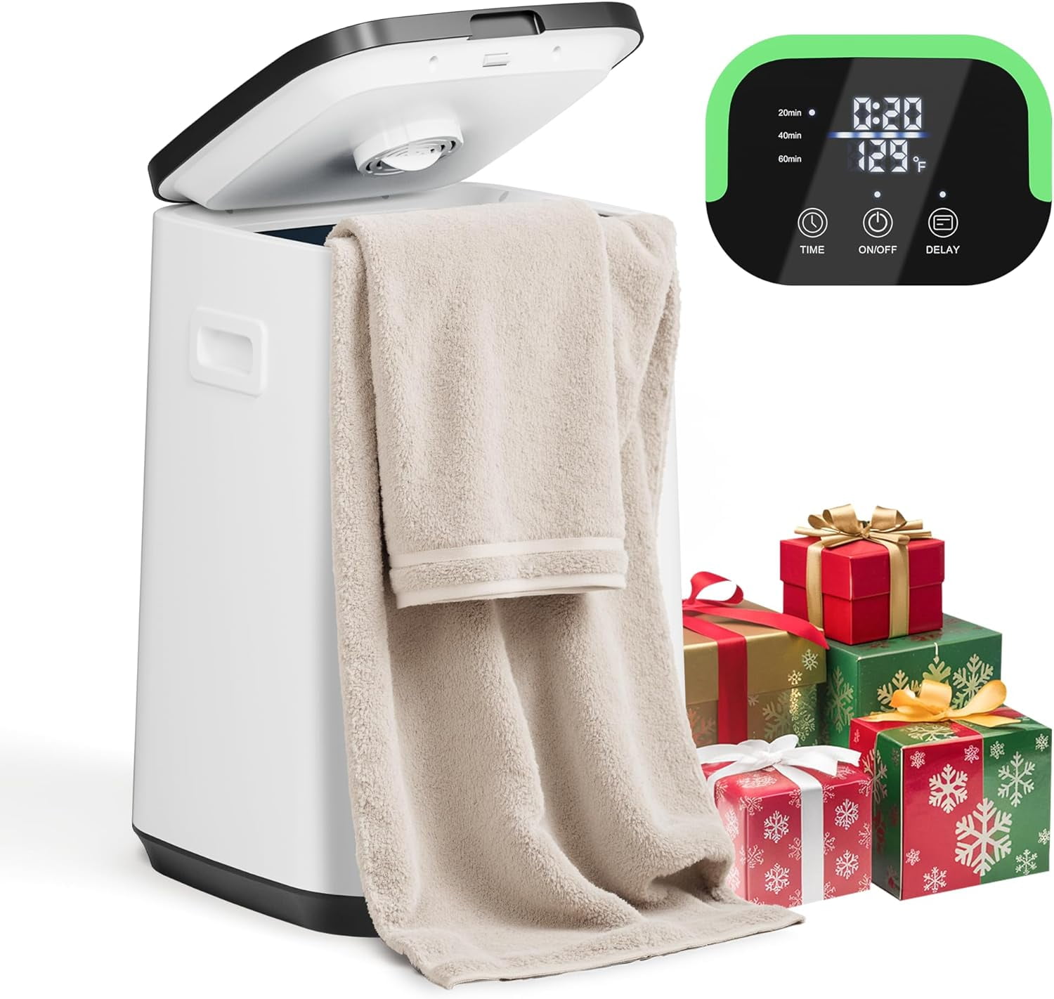 Towel Warmer, 23L Towel Warmers for Bathroom Features 24 Hours Delay and Child Lock, Higher Temperatures and Quicker Heating of Towels, Bathrobes and Blankets, Ideal Gifts for Her