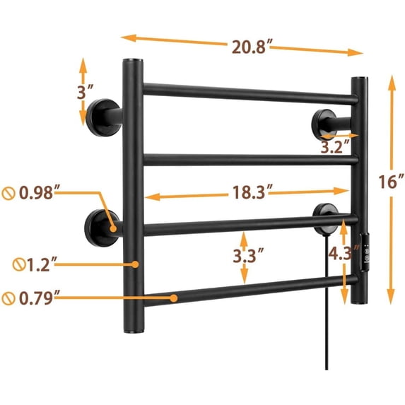 Towel Warmer 4 Bars Wall Mounted Heated Towel Racks for Bathroom Plug-In/Hardwired, Stainless Steel Hot Towel Rack With Timer Matte Black……