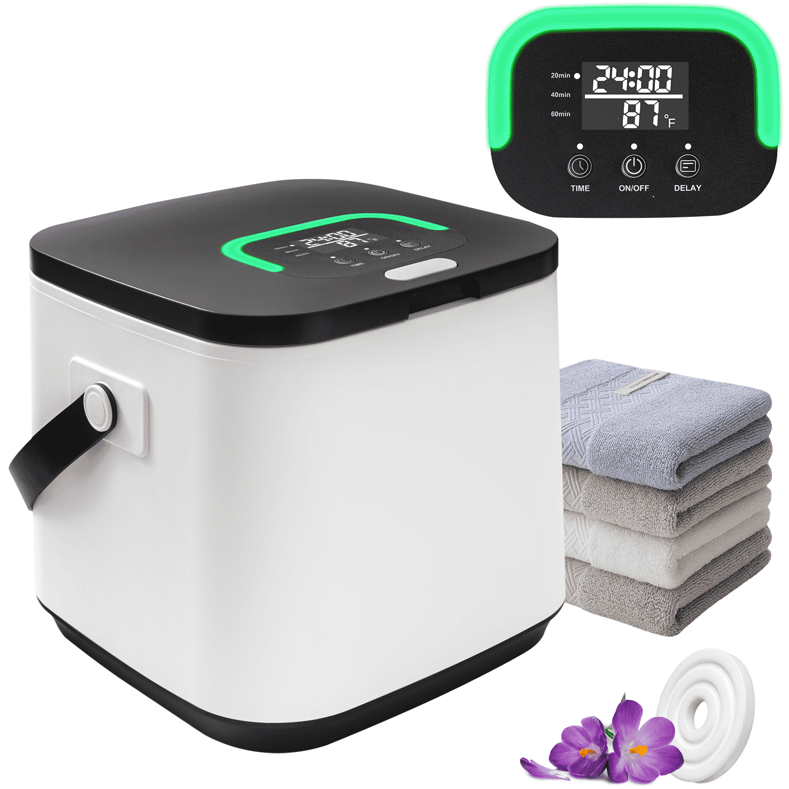 Towel Warmer Bucket, 16L Towel Warmers for Bathroom with LED Display, 3 Heating Modes, Up to 24 Hour Delay, Child Lock, PVC Handle