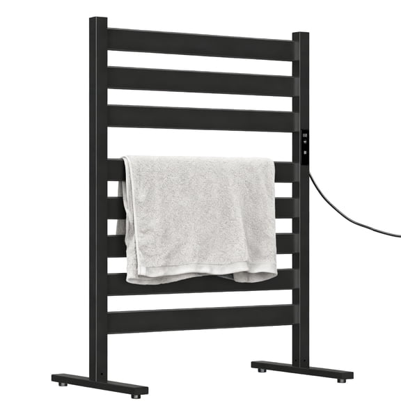 Towel Warmer, Heated Towel Racks for Bathroom, Freestanding/Wired/8 Bar, Aluminum, Adjustable Temperature, Overheat Protection Black