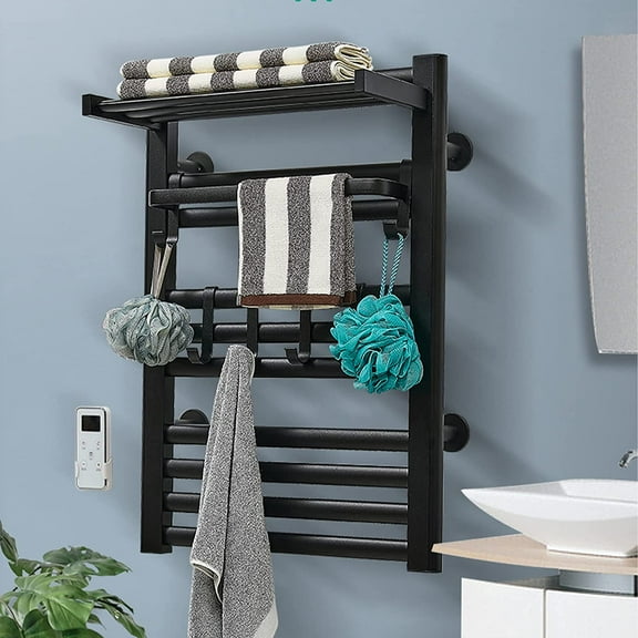 Towel Warmer, Heated Towel Warmer Rack, Wall-Mounted Hardwired/Plug-in Electric 10 Layer Heated Bar Hot Towel Warmer Drying Rack Wall Mount Stainless w/ Shelf Heated Towel Warmer Rack Wall-Mounted