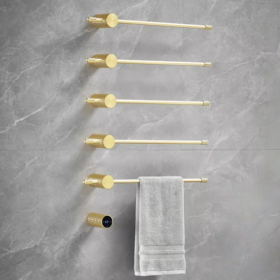 Towel Warmer Rack, Gold 5-Bar Aluminum Alloy, Heated Towel Rack for Bathroom, Hidden wiring/Support Hardwired Heated Towel Rail, With Timer and Temperature Adjustment, Overheat Protection Function