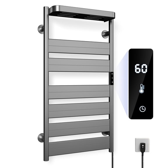 Towel Warmer Rack, Heated Towel Rack for Bathroom, (Not Hardwired), Aluminum alloy/6 large area heating rods, With Timer and Temperature Adjustment, Overheat Protection Function Gray