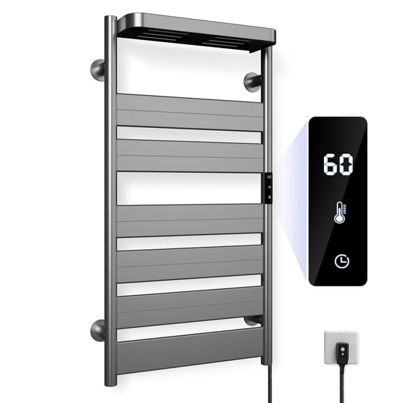 Towel Warmer Rack, Heated Towel Rack for Bathroom, (Not Hardwired), Aluminum alloy/6 large area heating rods, Temperature Adjustment, Overheat Protection Gray