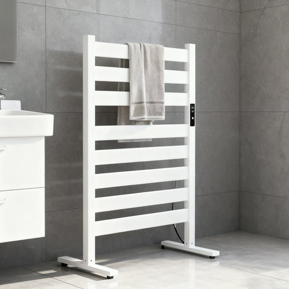 Towel Warmers for Bathroom, Heated Towel Racks, 8-Bar, Upgraded Extra-Wide Heating Area, Built-In Timer and Temperature Adjustment, Large Free-Standing Heated, White