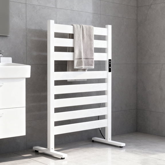 Towel Warmers for Bathroom, Heated Towel Racks, 8-Bar, Upgraded Extra-Wide Heating Area, Built-In Timer and Temperature Adjustment, Large Free-Standing Heated, White