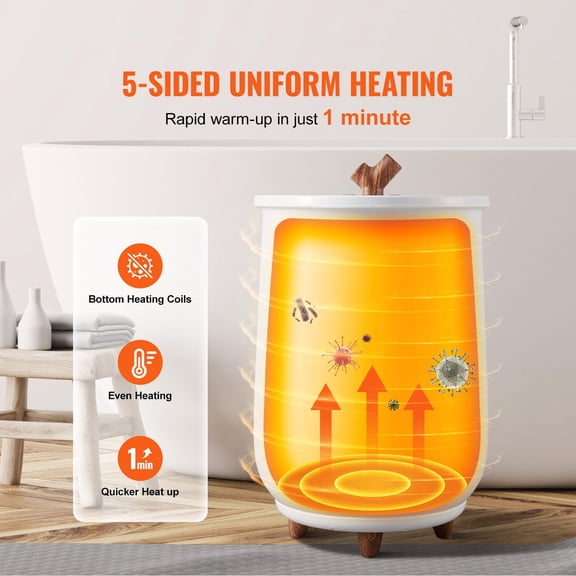 20L Towel Warmer Bucket for Bathroom with 360 Degree 5-Side Heating, 3 Temperature Levels, 4 Timer Settings, Auto Shut Off, Fits Up to 3 Oversized Towels, Robes, Blankets and Pajamas