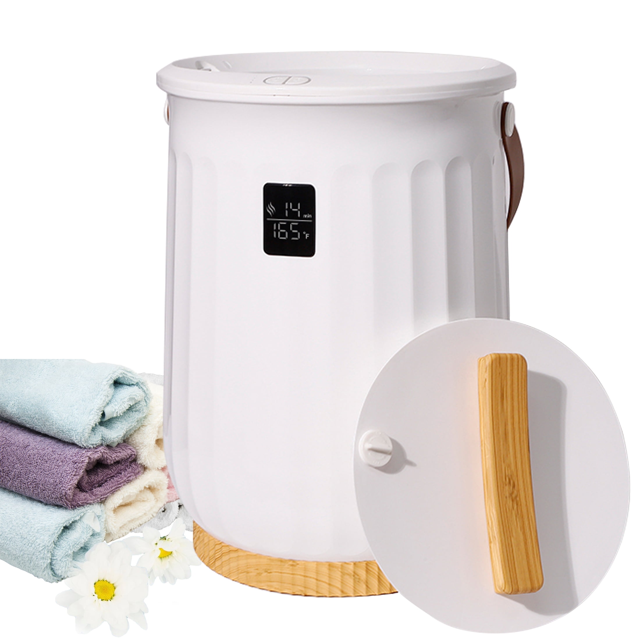 Towel Warmers Bucket, 5.28gal, White Large Towel Warmer For Spa And Bathroom, Auto Shut-Off, Adjustable Timer