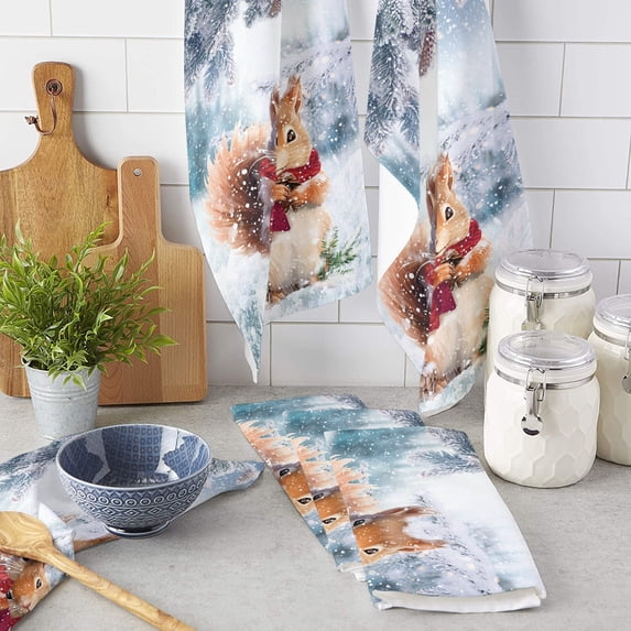 Towel Wipe Kitchen For Utensils Dishcloth Towels Hand Cloths Cleaning Microfiber Tree Christmas Squirrel Snowflake Christmas