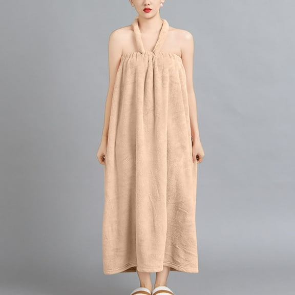Towel Wrap for Women After Shower, Absorbent Quickly Dry Pajamas Bathrobes Lightweight Halter Long Robe Loungewear New Womens Robes Lightweight Khaki One Size