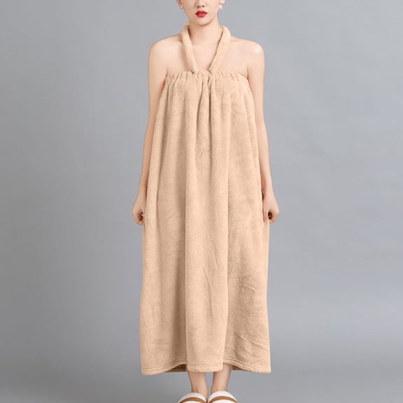 Towel Wrap for Women After Shower, Absorbent & Spa Bathrobes Lightweight Long Bathrobe Khaki One Size