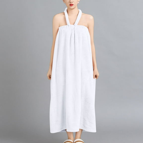 Towel Wrap for Women After Shower, Absorbent & Spa Bathrobes Lightweight Long Bathrobe White One Size