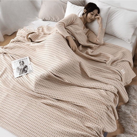 Towel quilt pure cotton single towel blanket office and bedroom throw blanket summer comfortable and soft cotton towel quilt (khaki,150x200)
