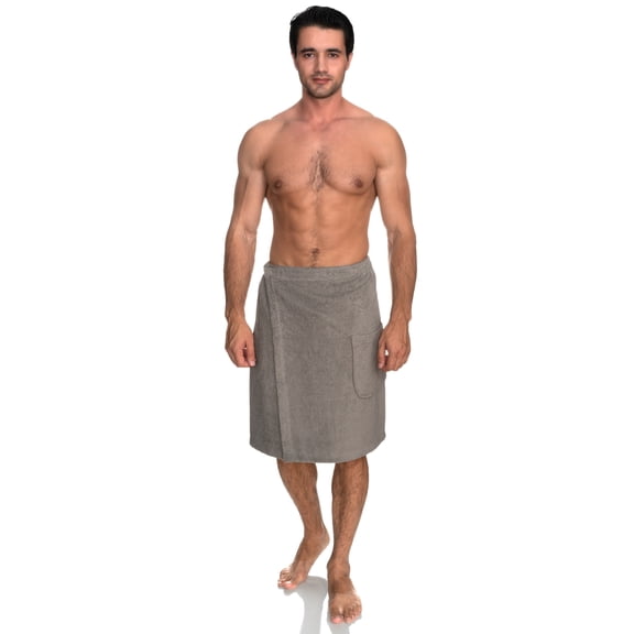 TowelSelections Men's Wrap Adjustable Cotton Terry Shower Bath Gym Cover Up with Snaps Large/XX-Large Drizzle Gray