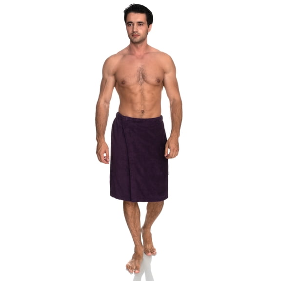 TowelSelections Men's Wrap Adjustable Cotton Terry Shower Bath Gym Cover Up with Snaps Large/XX-Large Indigo